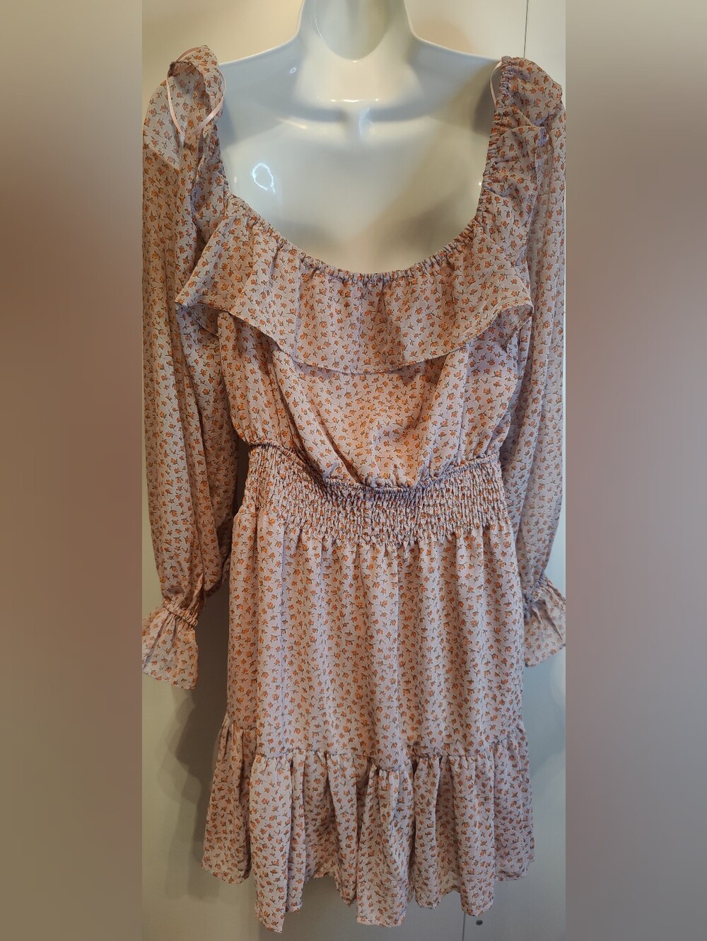 Dress Forum Floral Ruffle Off Shoulder Mini Dress Large - Picture 2 of 8